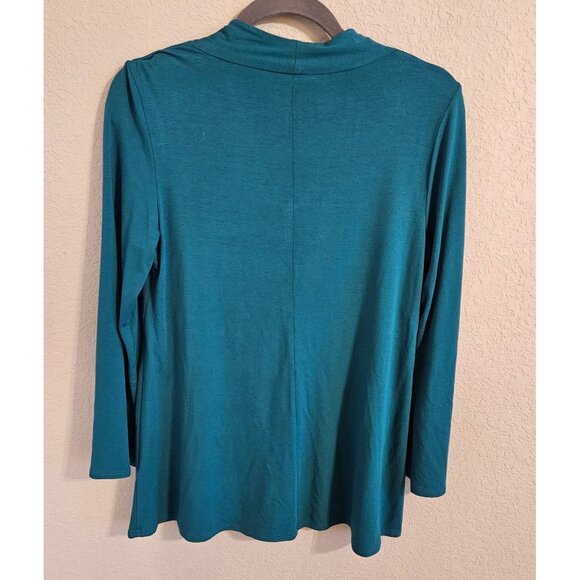 Eileen Fisher Woman SZ XS V Neck Tunic Tee Bell Sleeve Teal Green Comfort Stretc - Picture 2 of 5